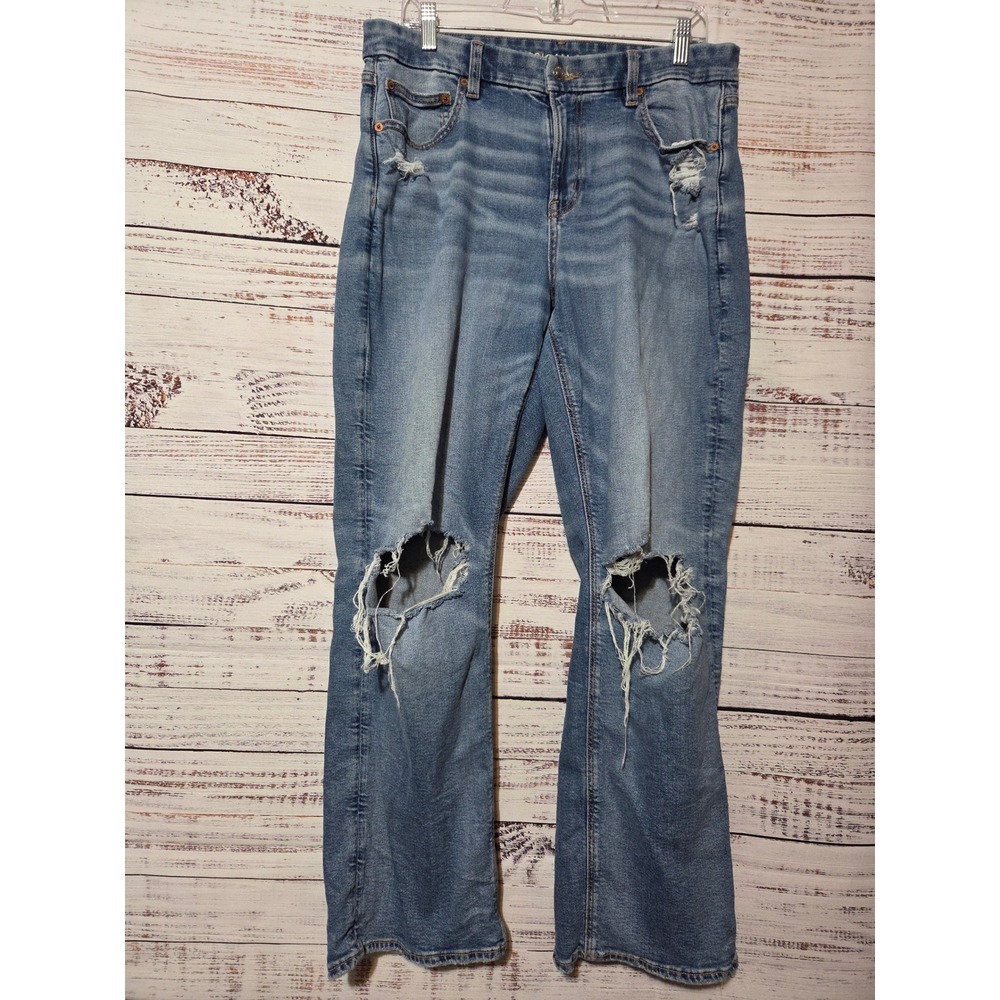 American Eagle Curvy Straight Distressed Jeans Womens 14 Medium Wash Stretch